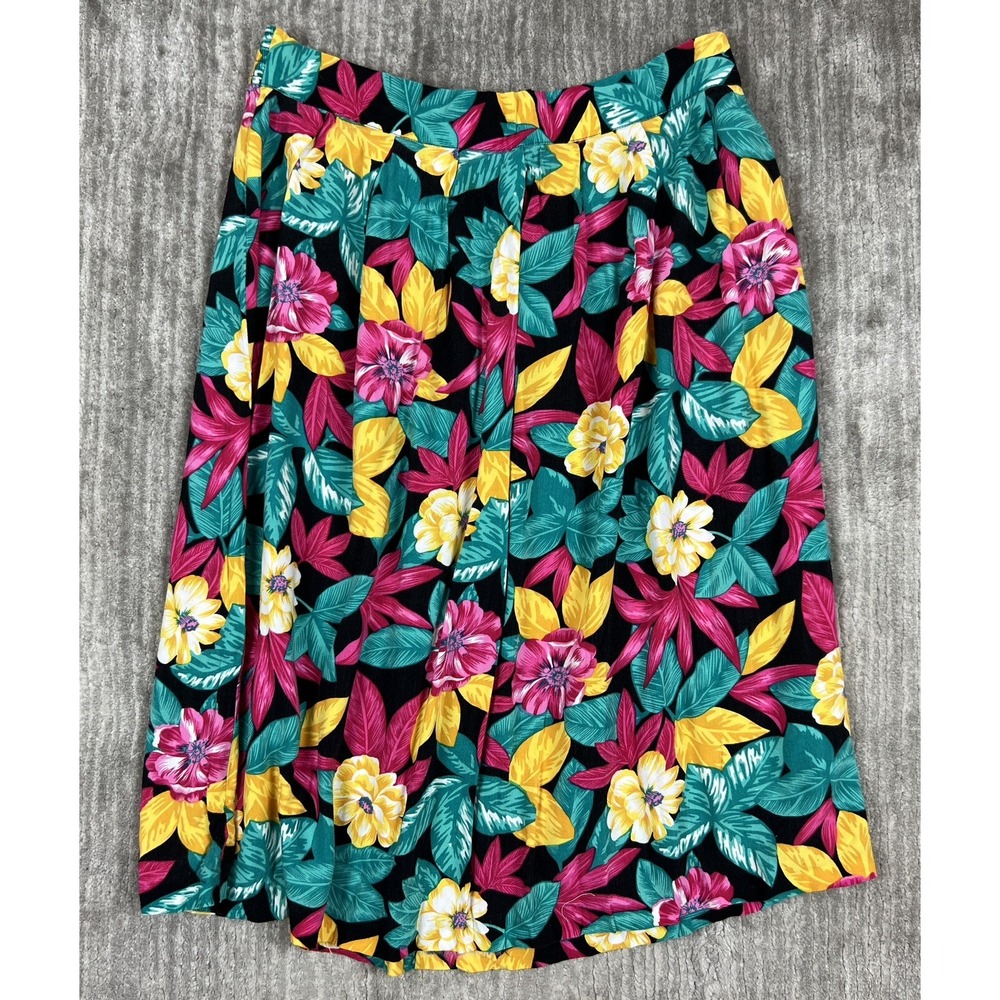 Liz Baker Skirt Womens 22W Multicolor Floral Pleated Midi Rayon Elastic Back